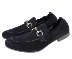 Salvatore Ferragamo Men's Celso Dark Blue Suede Stretch Horsebit Loafer 0689525 -Lux Lair Store 0689525 celso 7eee 4