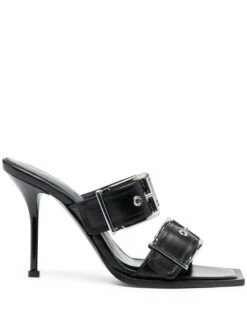 Alexander Mcqueen Women's 100Mm Buckled Leather Sandals