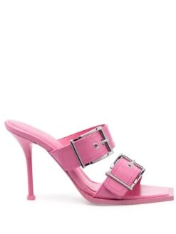Alexander Mcqueen Women's 100Mm Buckle Leather Sandals