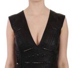 John Richmond Black Leather Studded Mini Shift Women's Dress -Lux Lair Store 1153895