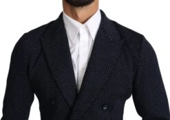 Dolce & Gabbana Dark Blue Dotted Double Breasted Coat Men's Blazer 11 Dolce & Gabbana Dark Blue Dotted Double Breasted Coat Men's Blazer -Lux Lair Store 1183172