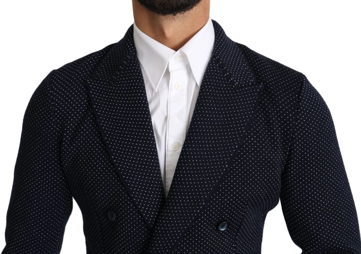 Dolce & Gabbana Dark Blue Dotted Double Breasted Coat Men's Blazer 6 Dolce & Gabbana Dark Blue Dotted Double Breasted Coat Men's Blazer - Image 4