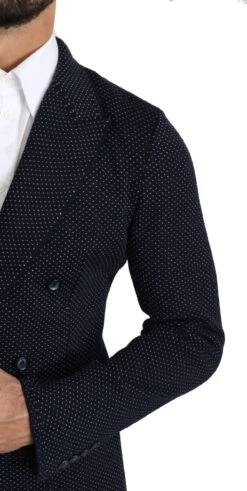 Dolce & Gabbana Dark Blue Dotted Double Breasted Coat Men's Blazer 12 Dolce & Gabbana Dark Blue Dotted Double Breasted Coat Men's Blazer -Lux Lair Store 1183175