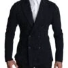 Dolce & Gabbana Dark Blue Dotted Double Breasted Coat Men's Blazer 2 Dolce & Gabbana Dark Blue Dotted Double Breasted Coat Men's Blazer -Lux Lair Store 1183184