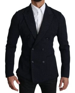 Dolce & Gabbana Dark Blue Dotted Double Breasted Coat Men's Blazer