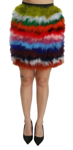 Dolce & Gabbana Red Blue High Waist Mini Feather Women's Skirt