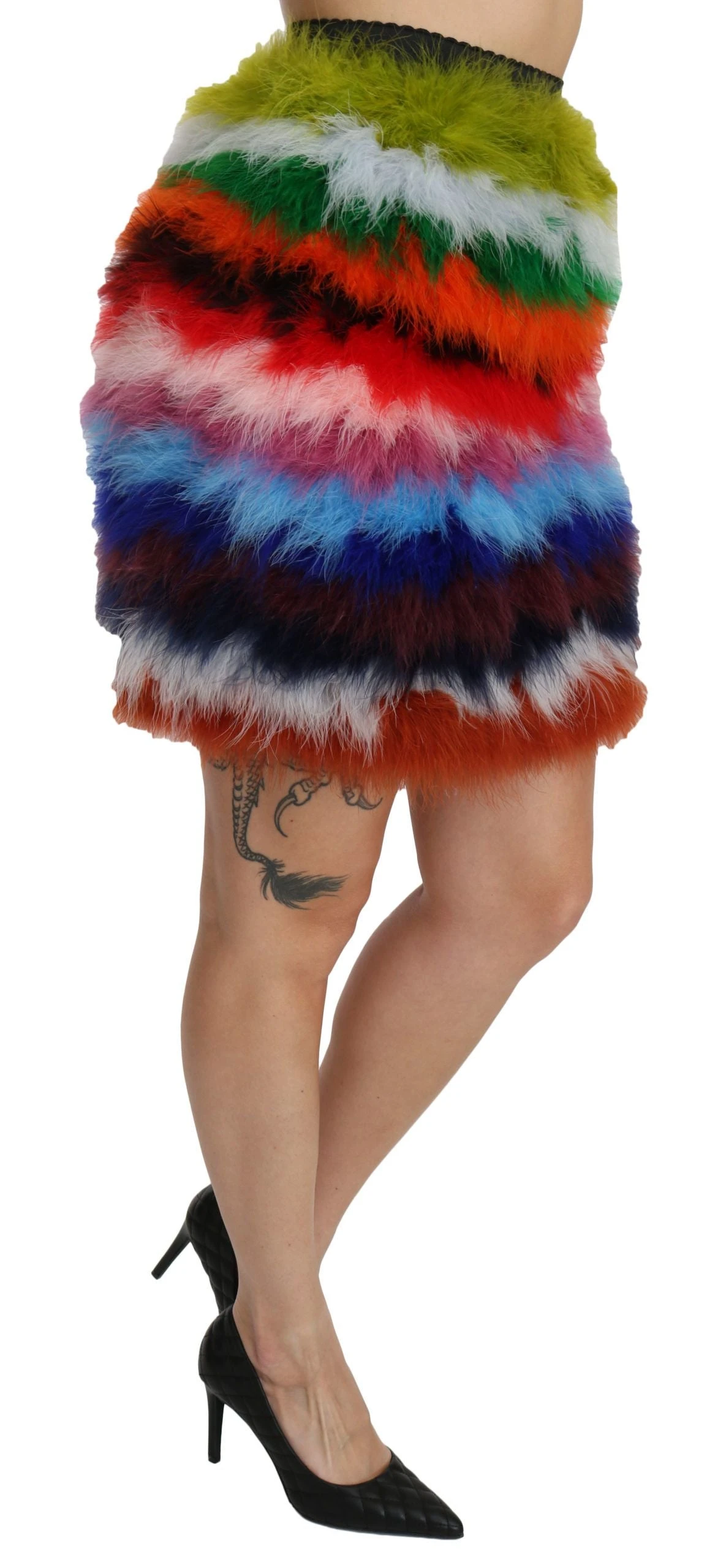 Dolce & Gabbana Red Blue High Waist Mini Feather Women's Skirt 4 Dolce & Gabbana Red Blue High Waist Mini Feather Women's Skirt - Image 2