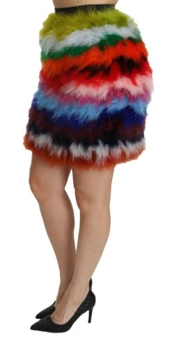 Dolce & Gabbana Red Blue High Waist Mini Feather Women's Skirt 9 Dolce & Gabbana Red Blue High Waist Mini Feather Women's Skirt -Lux Lair Store 1198661