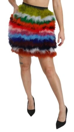 Dolce & Gabbana Red Blue High Waist Mini Feather Women's Skirt 11 Dolce & Gabbana Red Blue High Waist Mini Feather Women's Skirt -Lux Lair Store 1198666