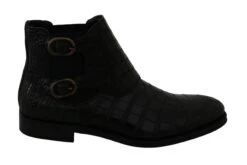 Dolce & Gabbana Black Crocodile Leather Derby Boots Men's Shoes