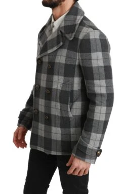 Dolce & Gabbana Gray Check Wool Cashmere Coat Men's Jacket 10 Dolce & Gabbana Gray Check Wool Cashmere Coat Men's Jacket -Lux Lair Store 1283455