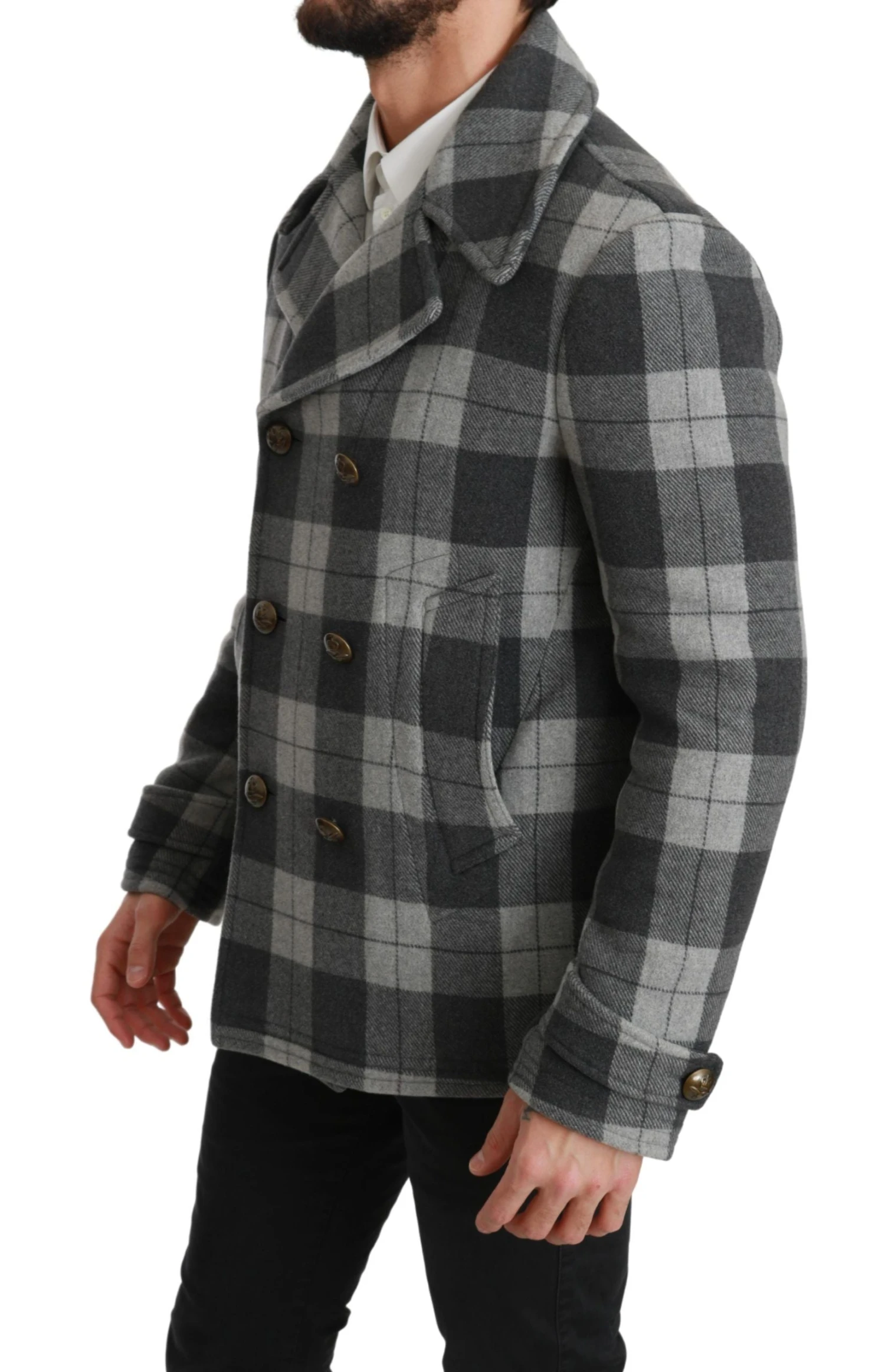 Dolce & Gabbana Gray Check Wool Cashmere Coat Men's Jacket 5 Dolce & Gabbana Gray Check Wool Cashmere Coat Men's Jacket - Image 3