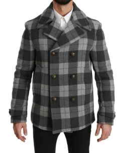 Dolce & Gabbana Gray Check Wool Cashmere Coat Men's Jacket
