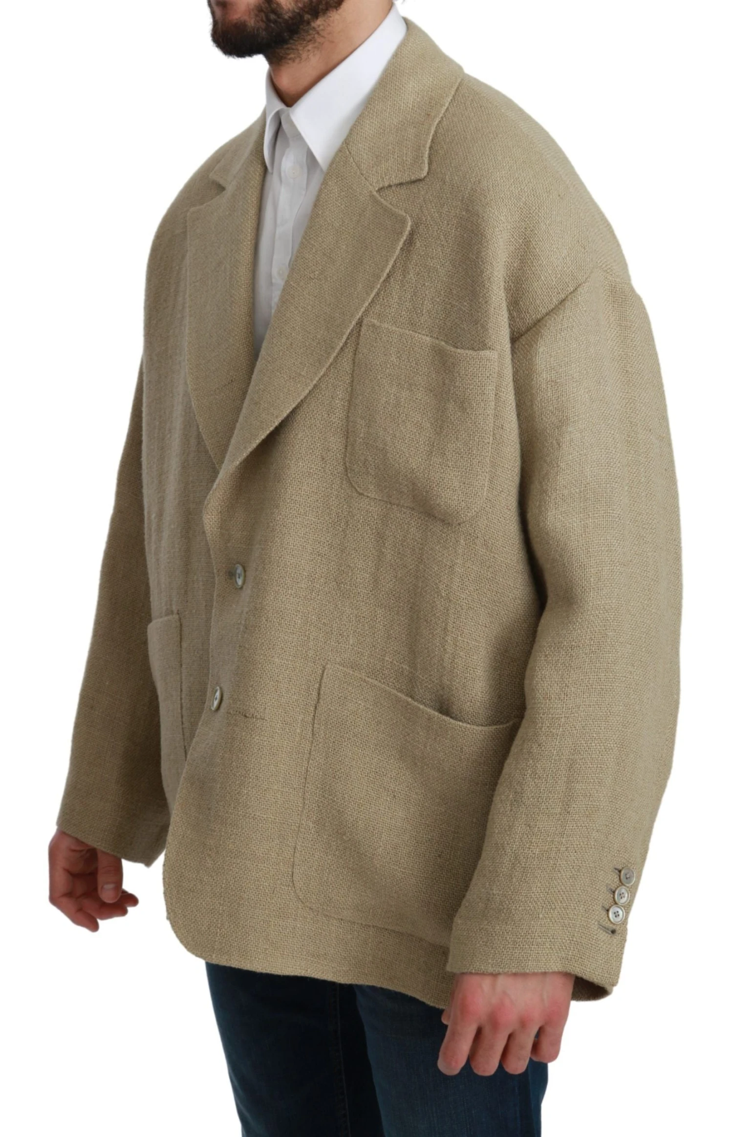 Dolce & Gabbana Beige Jacket Men's 100% Jute Blazer Men's Coat 4 Dolce & Gabbana Beige Jacket Men's 100% Jute Blazer Men's Coat - Image 2