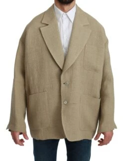 Dolce & Gabbana Beige Jacket Men's 100% Jute Blazer Men's Coat