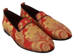 Dolce & Gabbana Red Gold Brocade Slippers Loafers Men's Shoes 11 Dolce & Gabbana Red Gold Brocade Slippers Loafers Men's Shoes -Lux Lair Store 1314124