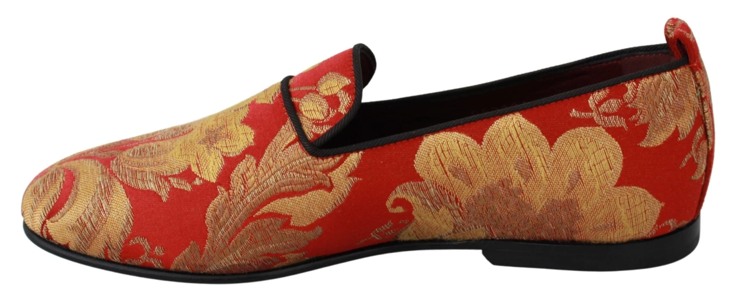 Dolce & Gabbana Red Gold Brocade Slippers Loafers Men's Shoes 8 Dolce & Gabbana Red Gold Brocade Slippers Loafers Men's Shoes - Image 6