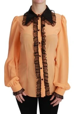 Dolce & Gabbana Yellow Silk Sequin Lace Blouse Women's Shirt