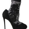 Dolce & Gabbana Black Roses Stilettos Booties Socks Women's Shoes -Lux Lair Store 1374285