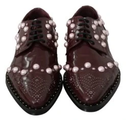 Dolce & Gabbana Bordeaux Leather Crystal Pearls Formal Women's Shoes 10 Dolce & Gabbana Bordeaux Leather Crystal Pearls Formal Women's Shoes -Lux Lair Store 1423484