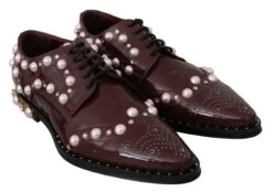 Dolce & Gabbana Bordeaux Leather Crystal Pearls Formal Women's Shoes 11 Dolce & Gabbana Bordeaux Leather Crystal Pearls Formal Women's Shoes -Lux Lair Store 1423485
