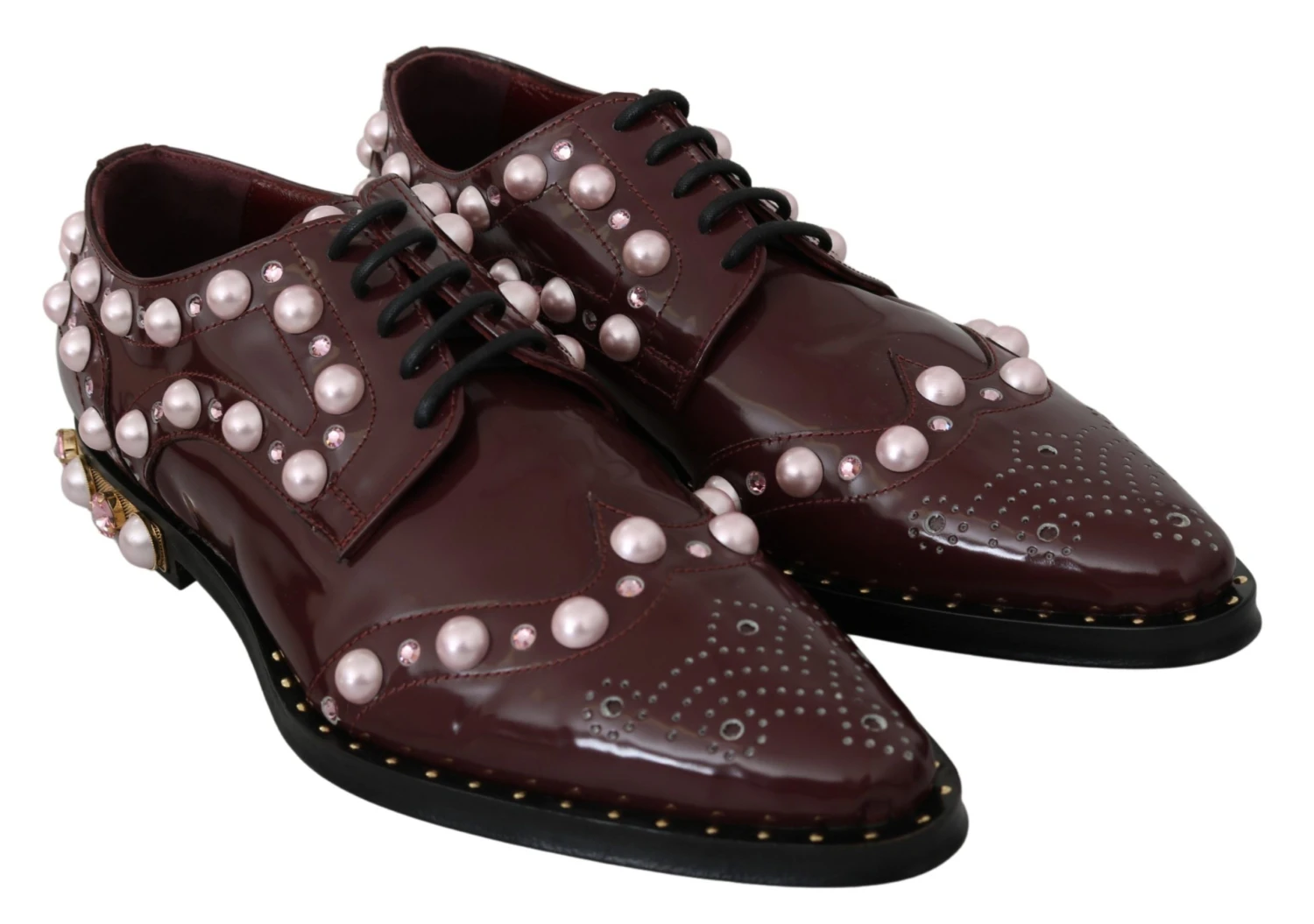 Dolce & Gabbana Bordeaux Leather Crystal Pearls Formal Women's Shoes 6 Dolce & Gabbana Bordeaux Leather Crystal Pearls Formal Women's Shoes - Image 4