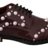 Dolce & Gabbana Bordeaux Leather Crystal Pearls Formal Women's Shoes