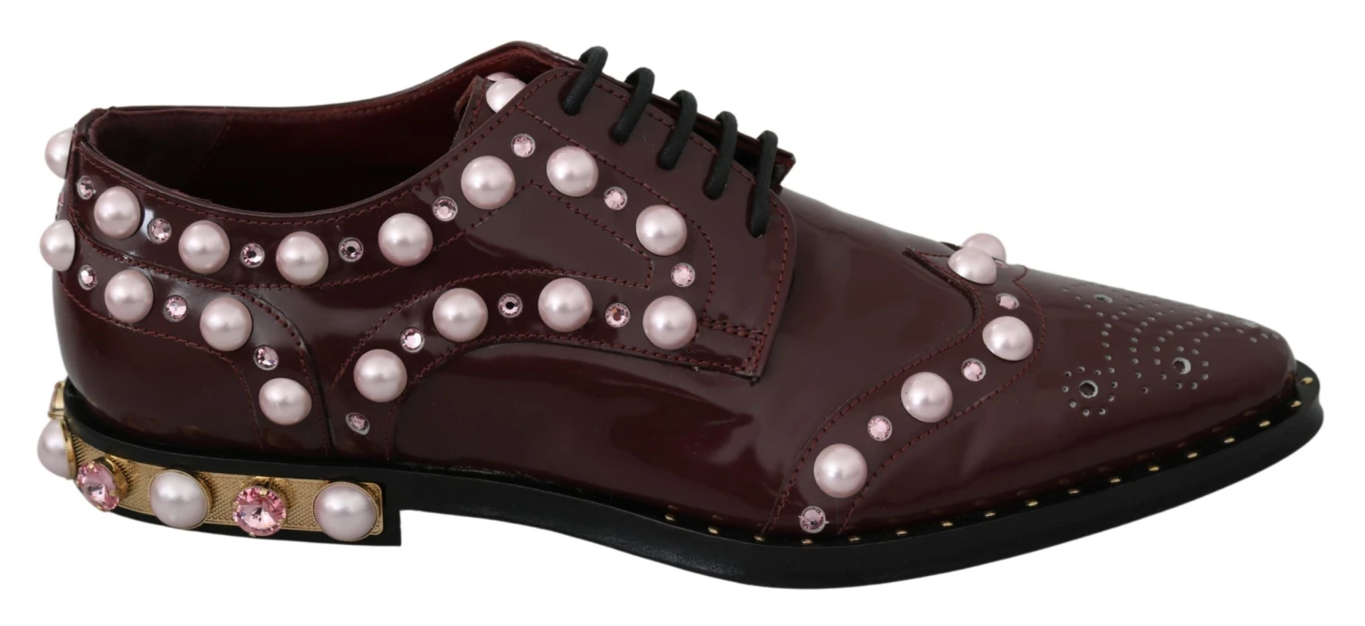 Dolce & Gabbana Bordeaux Leather Crystal Pearls Formal Women's Shoes 3 Dolce & Gabbana Bordeaux Leather Crystal Pearls Formal Women's Shoes
