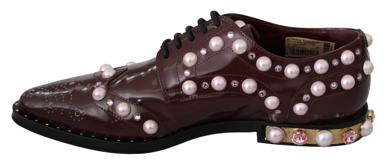 Dolce & Gabbana Bordeaux Leather Crystal Pearls Formal Women's Shoes 8 Dolce & Gabbana Bordeaux Leather Crystal Pearls Formal Women's Shoes - Image 6