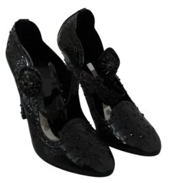 Dolce & Gabbana Black Floral Crystal CINDERELLA Heels Women's Shoes -Lux Lair Store 1431623