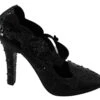 Dolce & Gabbana Black Floral Crystal CINDERELLA Heels Women's Shoes -Lux Lair Store 1431625
