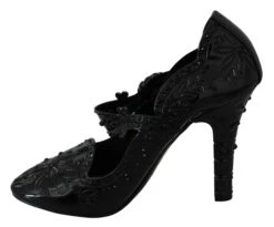 Dolce & Gabbana Black Floral Crystal CINDERELLA Heels Women's Shoes -Lux Lair Store 1431626