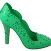 Dolce & Gabbana Green Crystal Floral CINDERELLA Heels Women's Shoes