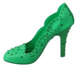 Dolce & Gabbana Green Crystal Floral CINDERELLA Heels Women's Shoes -Lux Lair Store 1431634