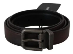 Dolce & Gabbana Solid Brown Leather Gray Buckle Men's Belt