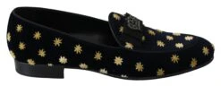 Dolce & Gabbana Blue Velvet Crown Slippers Loafers Men's Shoes