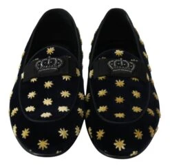 Dolce & Gabbana Blue Velvet Crown Slippers Loafers Men's Shoes -Lux Lair Store 1452442