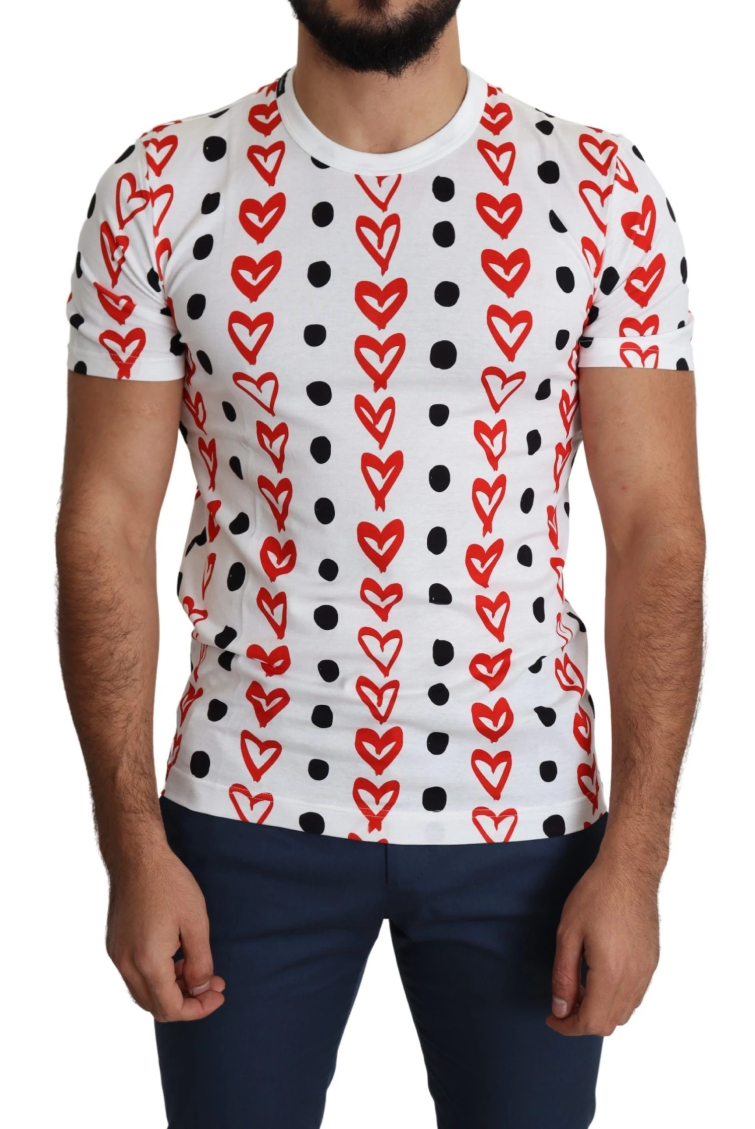 Dolce & Gabbana White Hearts Print Cotton Men Top Men's T-shirt 4 Dolce & Gabbana White Hearts Print Cotton Men Top Men's T-shirt - Image 2