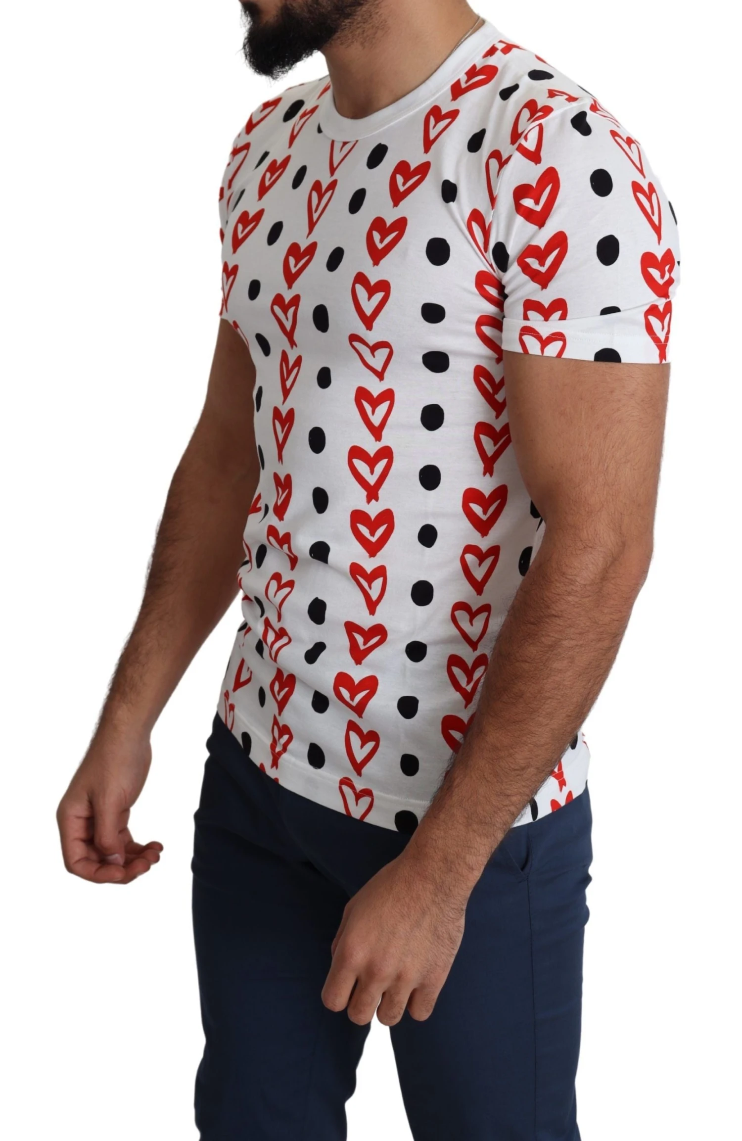 Dolce & Gabbana White Hearts Print Cotton Men Top Men's T-shirt 5 Dolce & Gabbana White Hearts Print Cotton Men Top Men's T-shirt - Image 3
