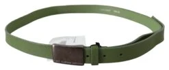 Costume National Green Leather Silver Buckle Waist Men Men's Belt