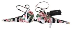 Dolce & Gabbana Multicolor Striped Rose Print Swimwear Bikini Women's Tops -Lux Lair Store 1491071