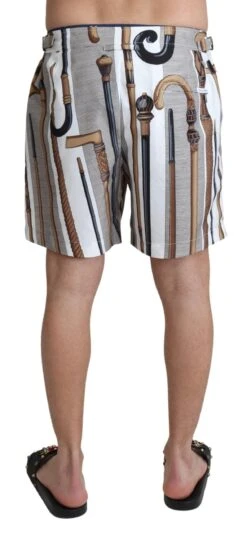Dolce & Gabbana White Walking Stick Beachwear Shorts Men's Swimshorts -Lux Lair Store 1494446