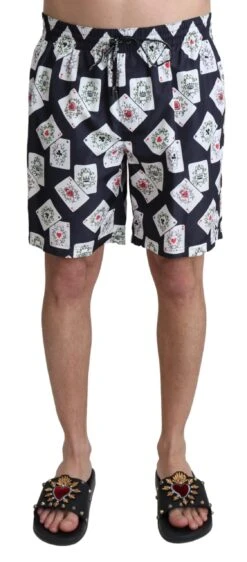 Dolce & Gabbana Black Card Deck Print Beachwear Men's Swimshorts