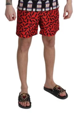 Dolce & Gabbana Red Patterned Beachwear Shorts Men's Swimwear -Lux Lair Store 1494604