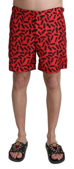 Dolce & Gabbana Red Patterned Beachwear Shorts Men's Swimwear