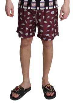 Dolce & Gabbana Maroon Hats Print Beachwear Shorts Men's Swimwear -Lux Lair Store 1494871