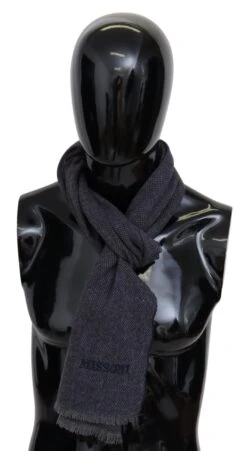 Missoni Elegant Black Wool Scarf With Logo Men's Embroidery
