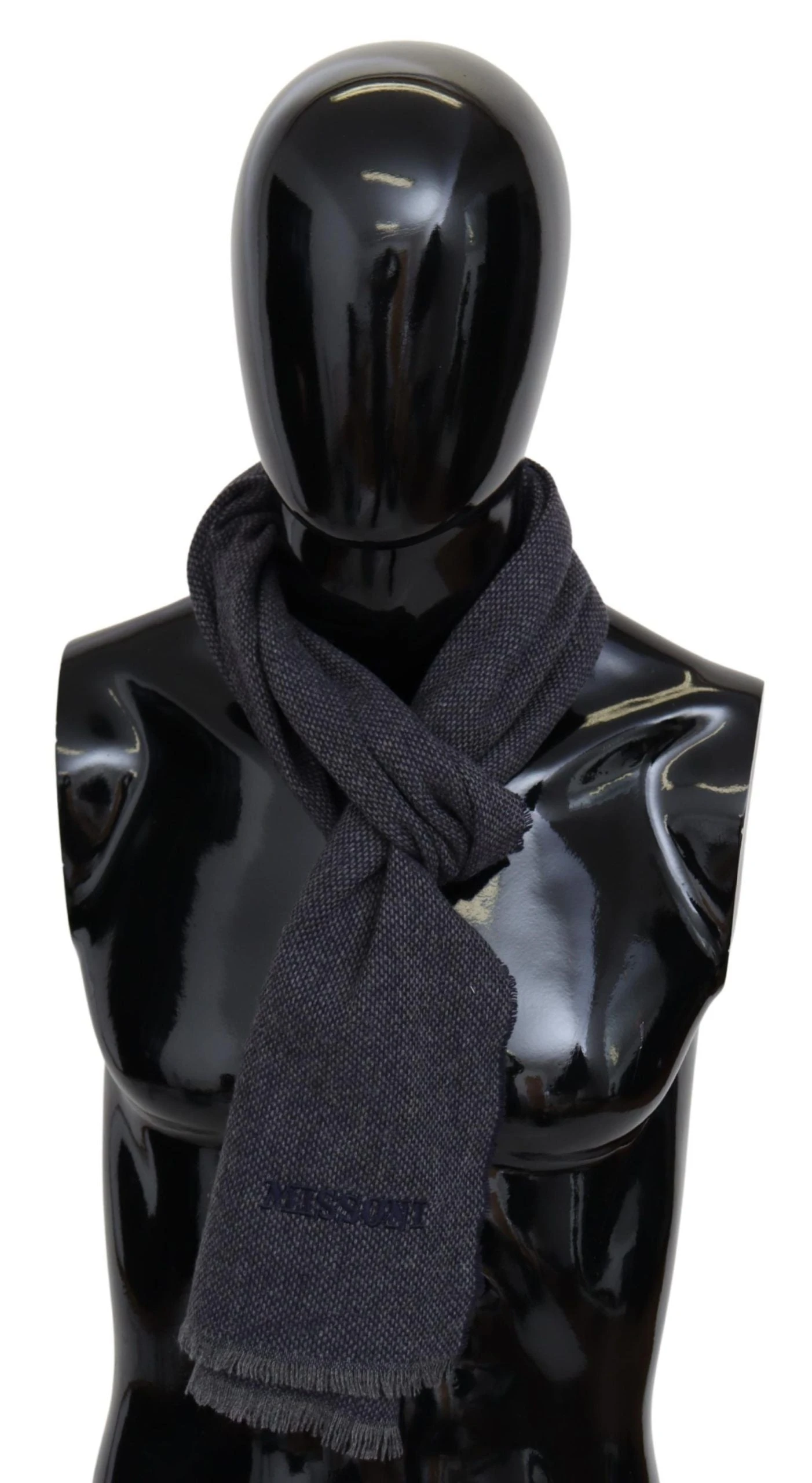 Missoni Elegant Black Wool Scarf With Logo Men's Embroidery 3 Missoni Elegant Black Wool Scarf With Logo Men's Embroidery