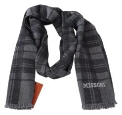 Missoni Elegant Unisex Plaid Wool Scarf With Logo Men's Embroidery -Lux Lair Store 1497788