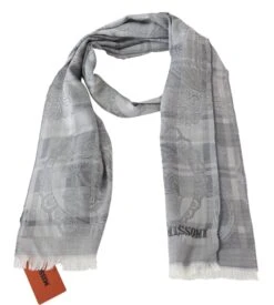 Missoni Gray Floral Wool Unisex Neck Wrap Fringes Men's Scarf -Lux Lair Store 1498390